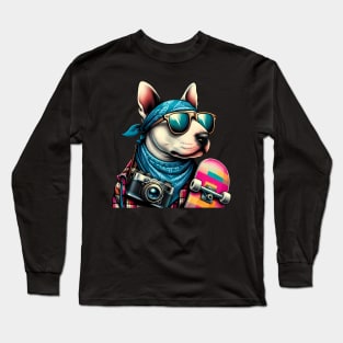 Funny Bull Terrier with Sunglasses Long Sleeve T-Shirt